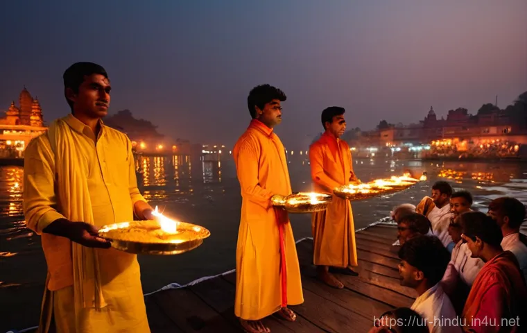 힌두교 성지 바라나시 - Prompt 1: The Enchanting Ganga Aarti at Dashashwamedh Ghat**