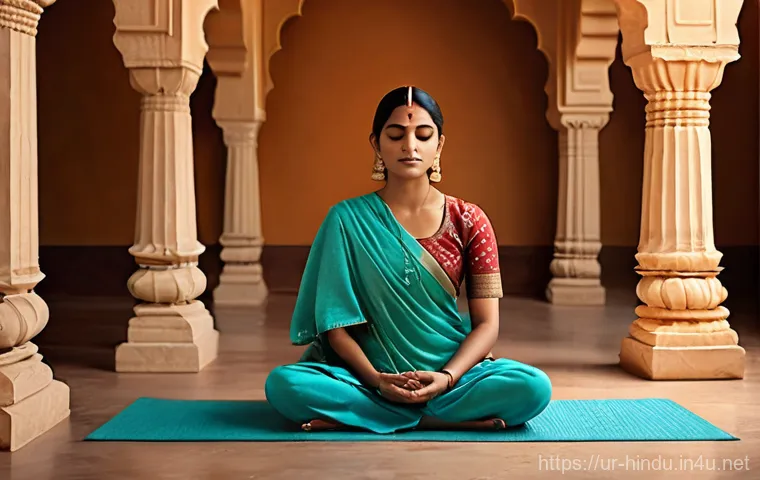 힌두교와 음악 치료 - Prompt: The Soul's Melody and Healing Ragas**
An evocative, dreamlike portrayal of a young South Asi...