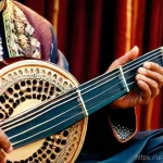Home 16 힌두교 전통 악기 - **A Sitar Maestro's Serene Moment:**
A highly detailed, cinematic close-up of an ancient, intric...