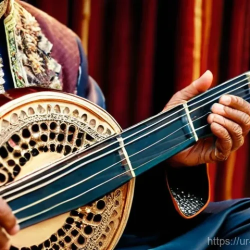 Home 28 힌두교 전통 악기 - **A Sitar Maestro's Serene Moment:**
A highly detailed, cinematic close-up of an ancient, intric...
